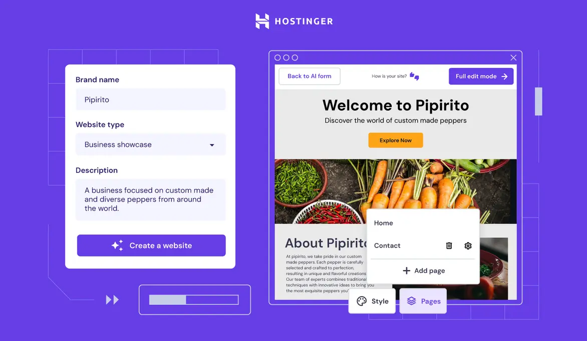 AI website builder screen