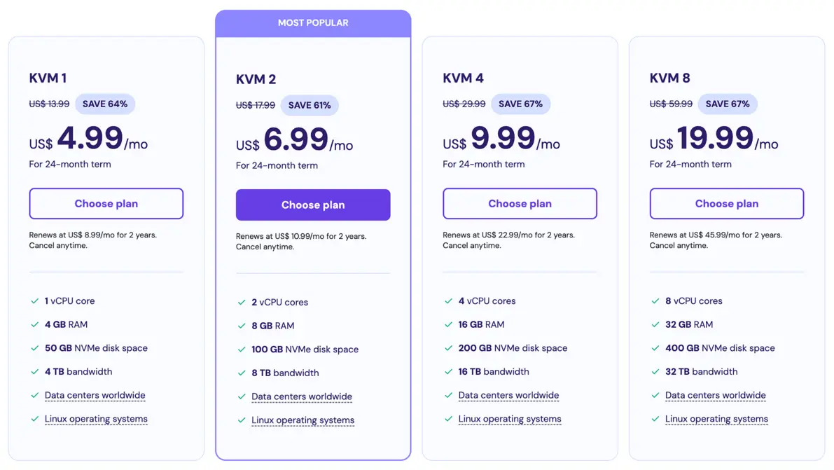 Pricing comparison table