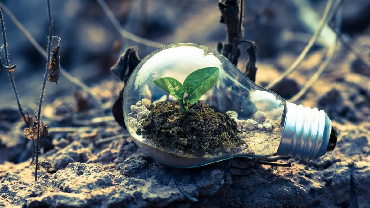 Illustration of a 2025 city where clean technological advancements reduce environmental impact