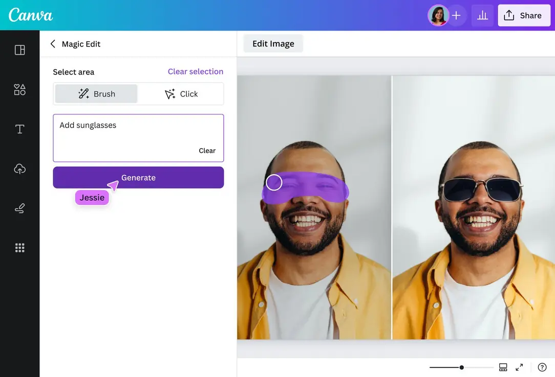 Photo editing example in Canva