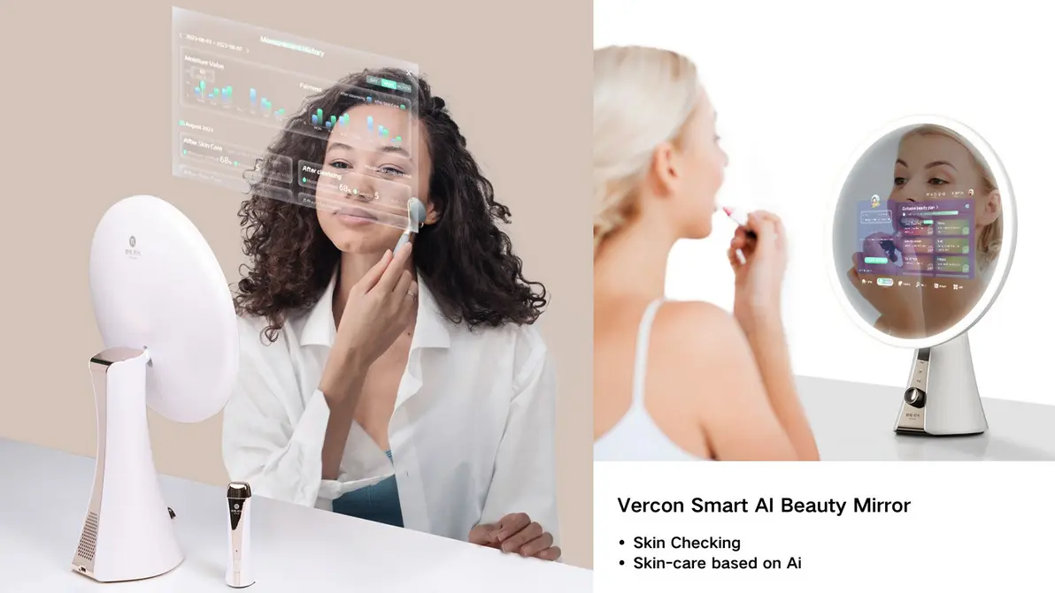 2025 AI Mirror and traditional smart mirror side by side—feature comparison, smart home technology.