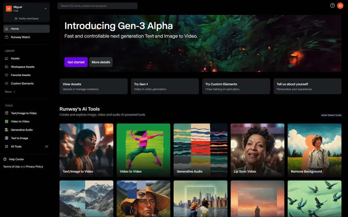 Online video editor dashboard view