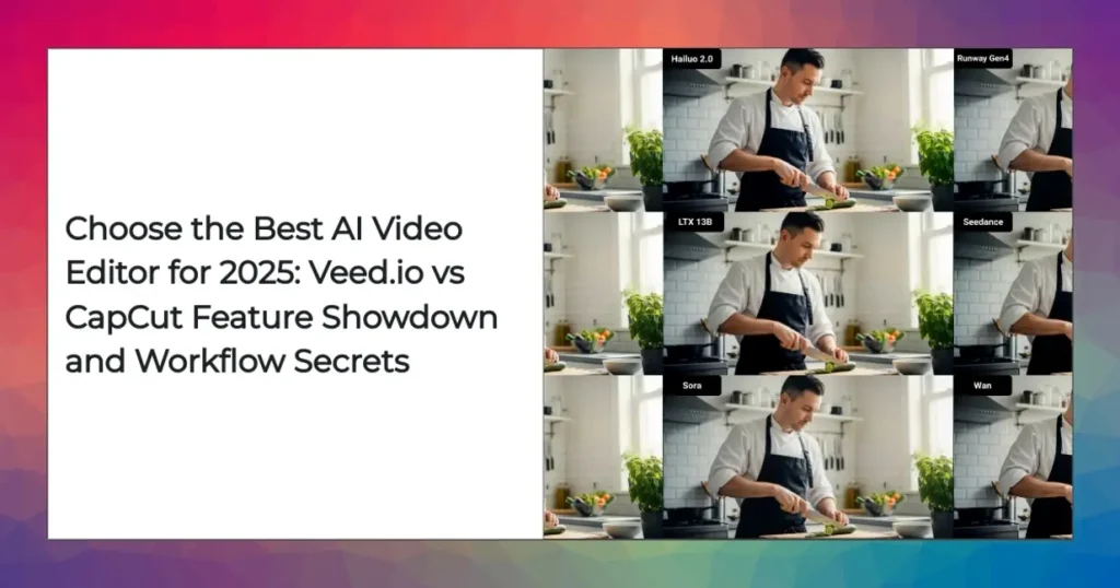 Side-by-side comparison of AI video editing features: Veed.io vs CapCut for 2025 workflow and automation.