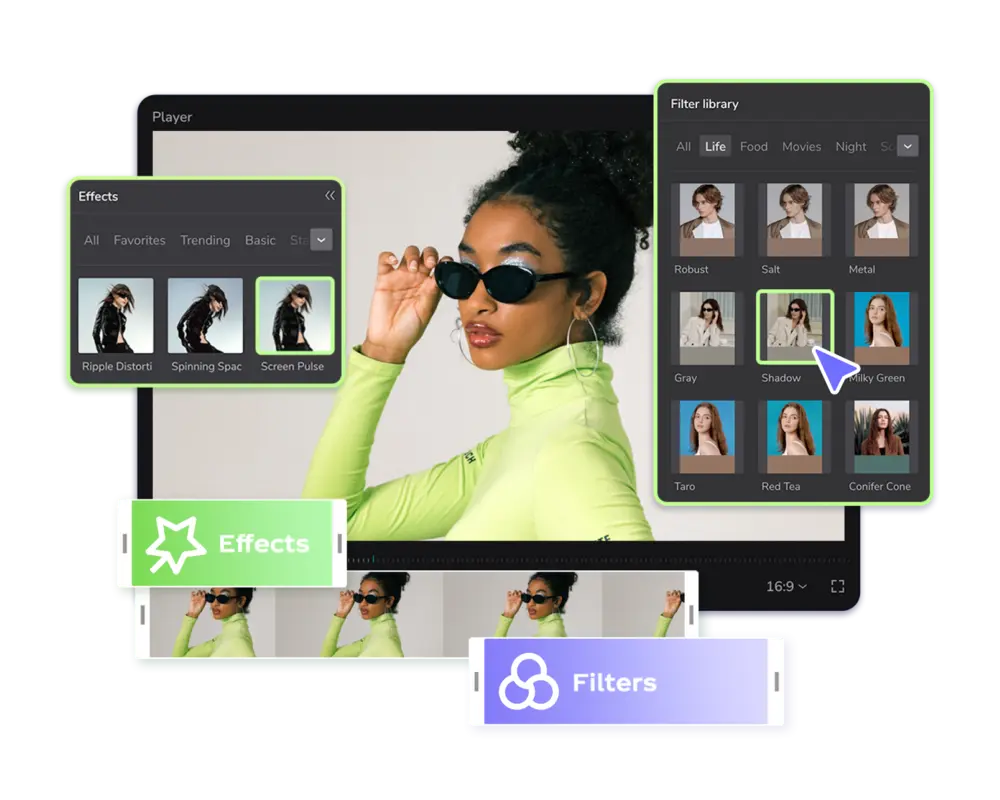 Colorful video effects display