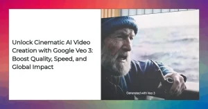 Google Veo 3 cinematic AI video creation infographic highlighting quality and native audio features.