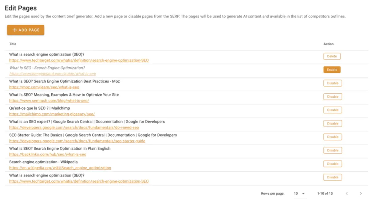 User interface of Frase content brief generator for SEO-optimized briefs and workflow automation