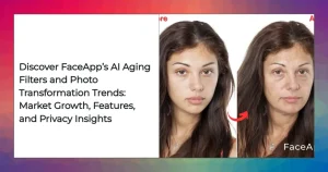 FaceApp AI aging filter transformation example with detailed aging effects on a photo.