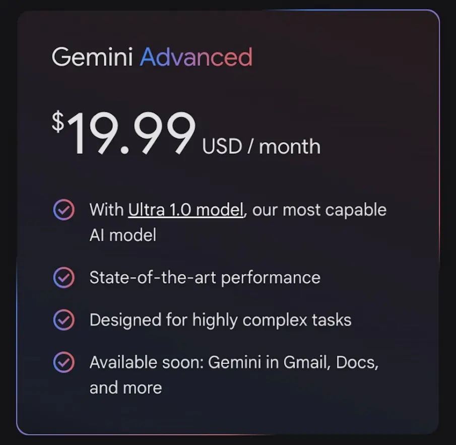 Business dashboard of Gemini Advanced Features