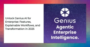 Genius AI platform dashboard interface with live analytics and explainable workflows for enterprise automation.