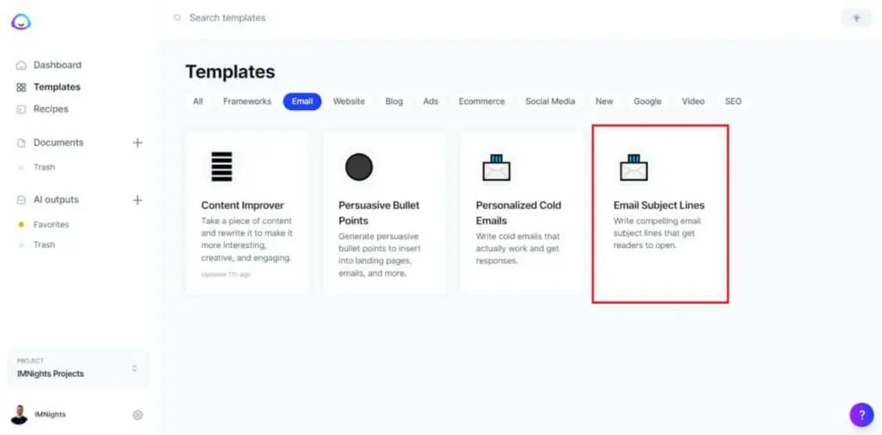 Jasper AI dashboard screenshot