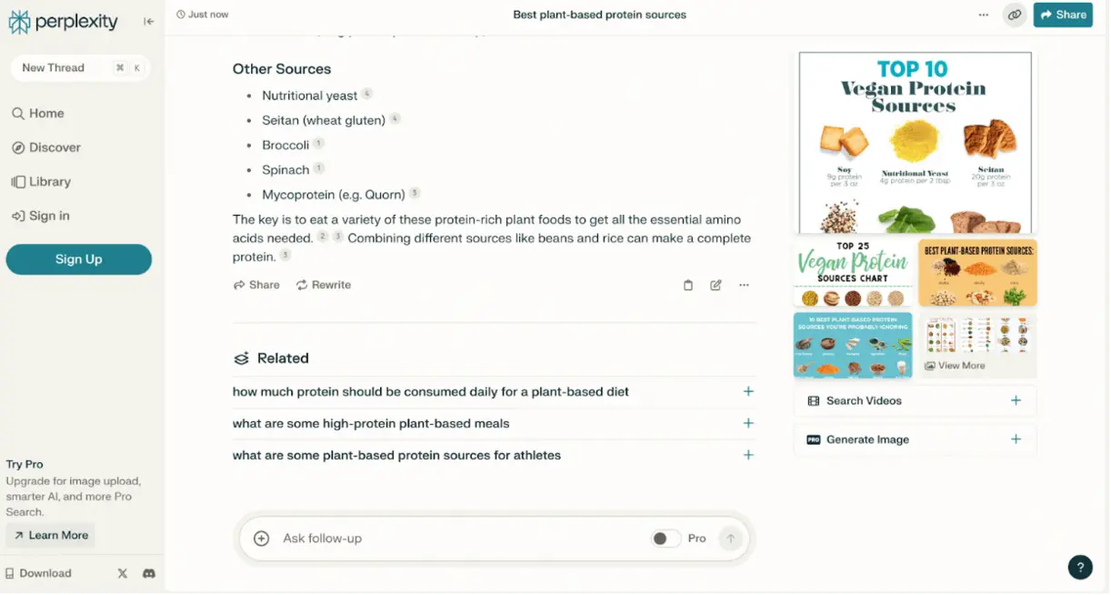 Screenshot of Perplexity AI platform interface