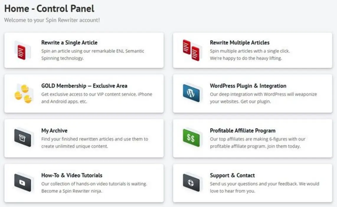 Spin Rewriter dashboard overview