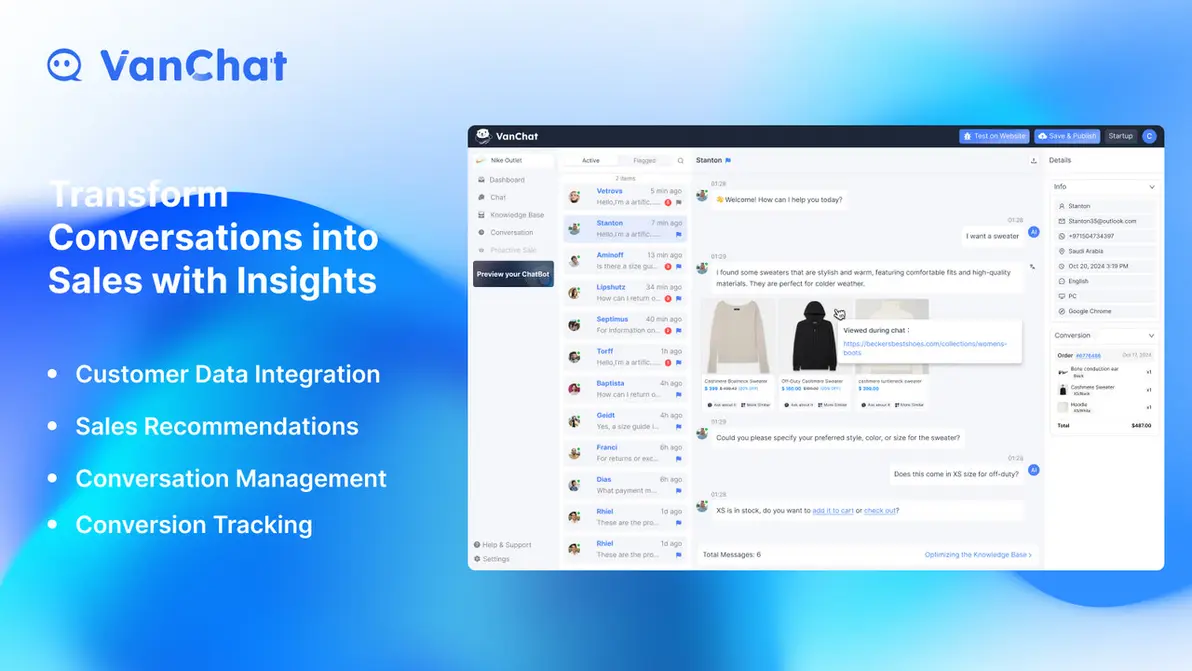 VanChat AI dashboard on Shopify