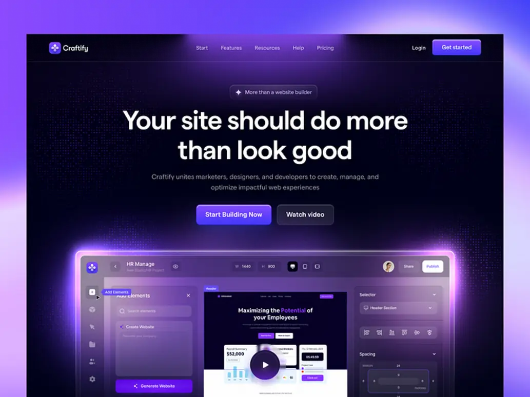 AI website builder user interface