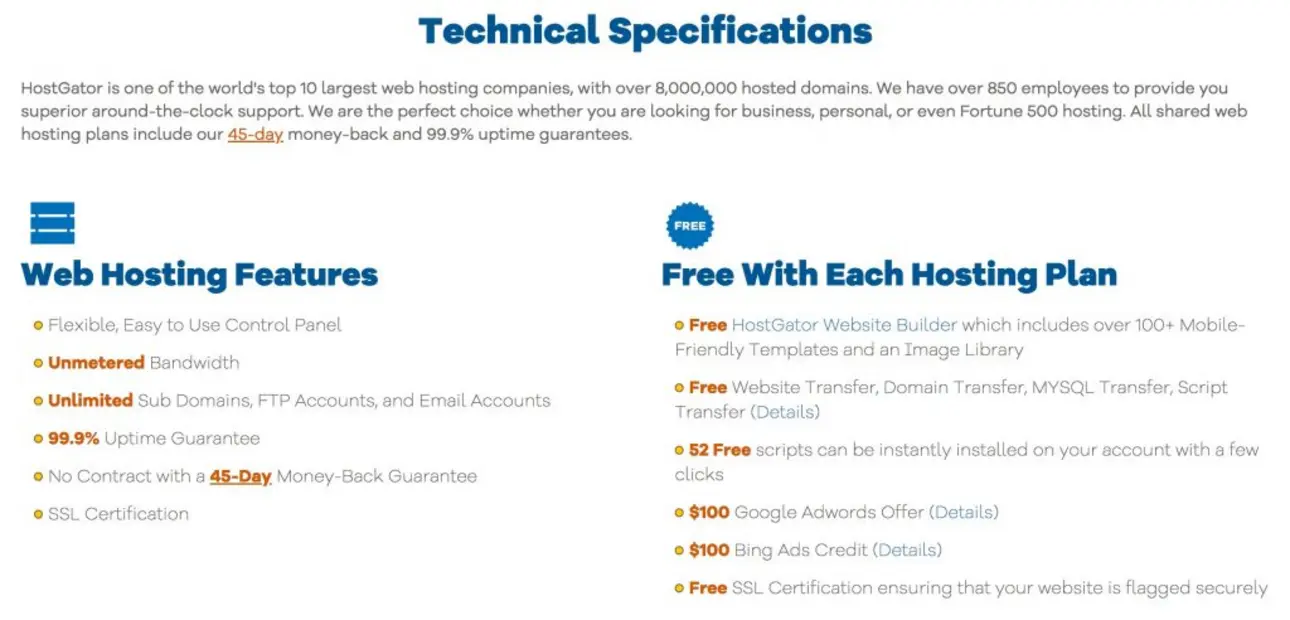 HostGator hosting features preview