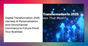 Infographic of 2025 digital transformation featuring AI personalization, omnichannel journeys, and social commerce.