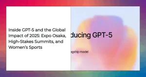 Futuristic AI interface symbolizing GPT-5 shaping 2025 global events including Expo Osaka and world summits