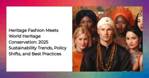 Artisan-made eco garments beside drone monitoring of a UNESCO World Heritage site in 2025, highlighting sustainability and conservation.