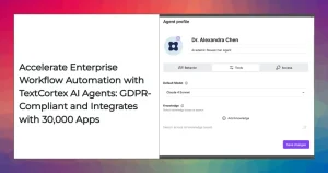 TextCortex AI agents automating enterprise workflows with GDPR security and multi-app integrations.