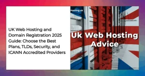 Rows of servers in a secure UK data center illustrating web hosting and ICANN accredited domain registration in 2025