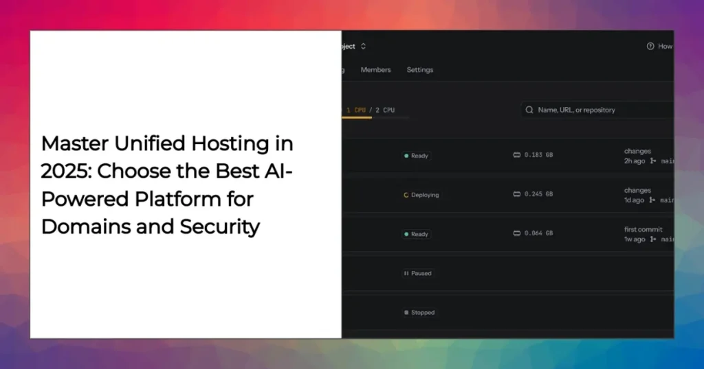Diagram of a unified hosting platform showing AI website builder, domain management, CDN, scaling, and security layers.