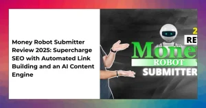 Screenshot of the Money Robot Submitter dashboard with automated SEO workflow and AI content tools.