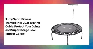 Person doing low-impact cardio on a JumpSport Fitness Trampoline with springless cords and safety frame.