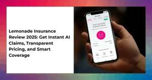 Lemonade Insurance app dashboard displaying instant AI claims, pricing breakdown, and coverage options