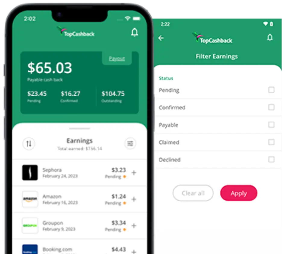 Cashback comparison table TopCashback vs Rakuten