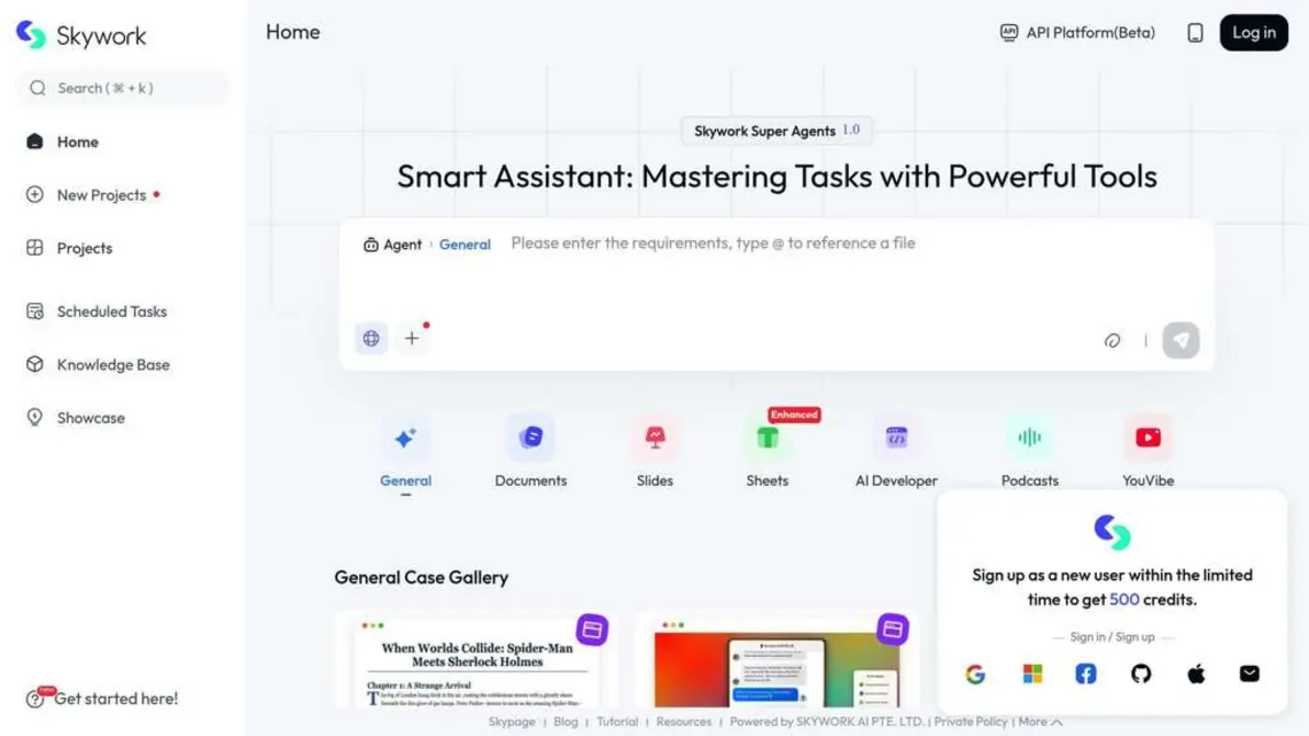Skywork AI Platform Main Dashboard 2026